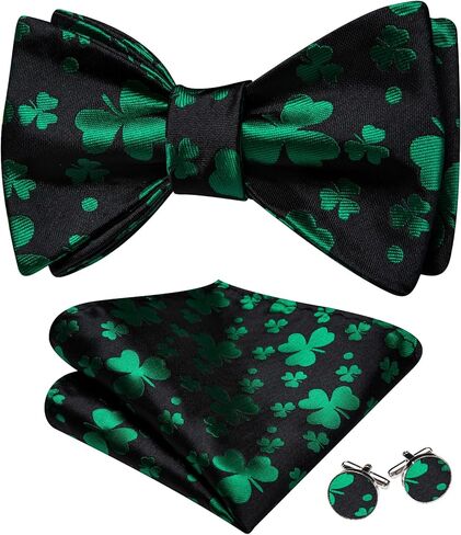 Barry.Wang Mens Bow Ties Paisley Solid Color Self Tie Flower Bowtie Set Handkerchief Cufflinks Silk Wedding Party Classic in Kuwait