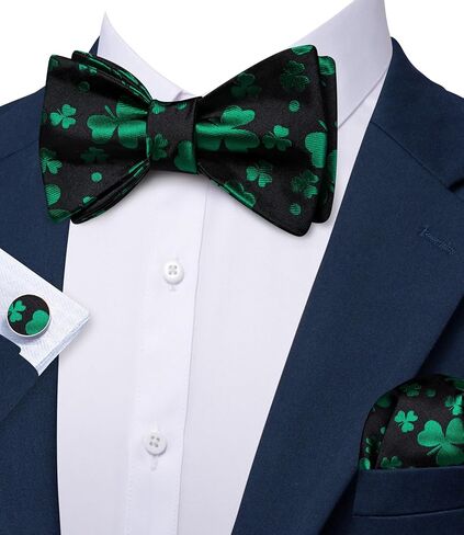 Barry.Wang Mens Bow Ties Paisley Solid Color Self Tie Flower Bowtie Set Handkerchief Cufflinks Silk Wedding Party Classic in Kuwait