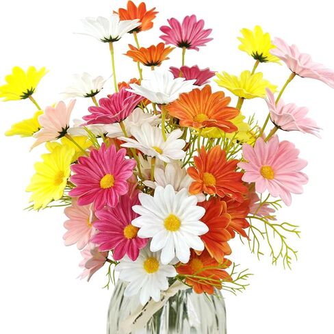10 Bundles Daisy Artificial Flowers Real Touch PU Fake Daisies Faux Flower for Home Decor Indoor Wedding Party Bouquet Kitchen Table Centerpiece Floral Arrangements Decoration(Multi Color) in Saudi Arabia
