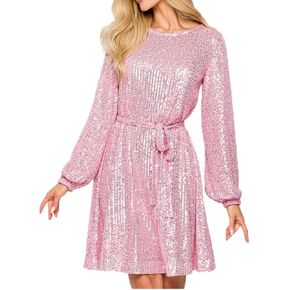 HemeraPhit Women's Sequin Sparkly Glitter Party Club Dress Plus Size Long Sleeve Elegant Dress