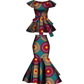 Women Dress African Print 2 Pieces Tradition Dashiki Ankara Beautiful Dress for Party Wedding