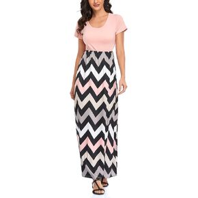 Mommy Jennie Women's Maxi Dresses Short Sleeve Long Casual Summer Sundresses