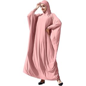 OBEEII Prayer Dress for Women Muslim Dolman Long Sleeve One Piece Hijab Abaya Dress Islamic Dubai Full Cover Ramadan Kaftan