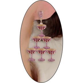 Champagne Wine Glass Statement Earrings for Women,Exaggerated Rhinestone Pearl Goblets Dangle Earrings,Personalized Crystal Wine Cup Jewelry Gifts
