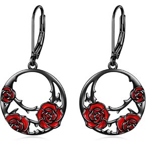 CRMAD Rose Dangle Earrings Sterling Silver Black Leverback Earrings for Women