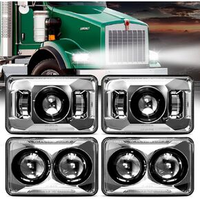 AMONLY 60W 4x6 بوصة LED المصباح الأمامي عالي/منخفض الشعاع بديل لـ Kenworth T800 T600 Peterbilt 379 Freightliner Oldsmobile Cutlass H4651 H4652 H4656 H4666 H6545 فضي