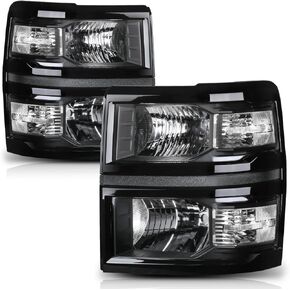 M-AUTO OE Style Black Headlight Assembly Compatible with 2014-2015 Chevrolet Silverado 1500, Left and Right Black Housing Clear Corner Headlights Assembly