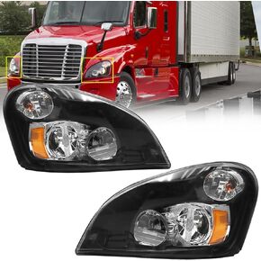 Headlight Assembly Compatible with 2008-2017 Freightliner Cascadia, LED Headlamps Assembly Black Interior Clear Lens Left Driver and Right Passenger Side