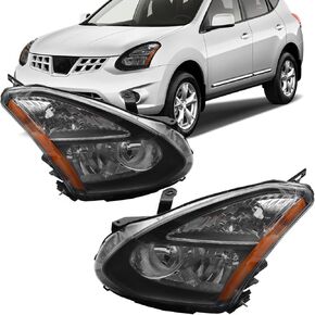 Halogen Headlight Fit for 2008-2013 Nissan Rogue / 2014-2015 Nissan Rogue Select, Chrome House Headlamp Driver and Passenger Side NI2502170, NI2503170 (Chrome)