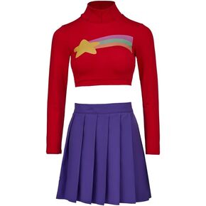 MelangCos Women's Mabel Pines Cosplay Costume Shooting Star Rainbow Red Crop Top Mini Skirt Set for Girls