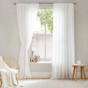 Madison Park Semi Window Curtain Set of 2, One-Way View Privacy Window Curtain for Bedroom, Light Filtering Window Curtain for Living Room with Back Tab, Lexus, 2-PK 52" x 84" White
