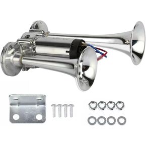 600DB Super Loud Dual Electric Train Horns for Pickup Trucks Kit 12V Dual Trumpets Air Train Horn Kit with Compressor Unit for Cars, SUVs, Trucks, Boats,Train