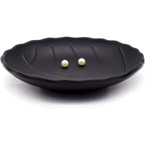 AUEAR, A5 Melamine Trinket Dish Decorative Jewelry Tray Ring Holder Organizer for Keys Food Safe Dishware Black (Leaf Style 1)