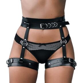 Women's Punk Leather Leg Harness Gothic Garter Belt for Women Leg Harness Thigh Holster Punk Gothic Bondage Costumes Harness SM Leather Waist and Leg Straps