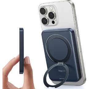 TORRAS Ostand Power Bank, Qi2 Certified 15W Fast Charging, 10,000mAh Magnetic Battery Pack with 360° Spin Stand, Slim & Compact Portable Charger, MagSafe-Compatible Power Bank for iPhone 16/15/14/13