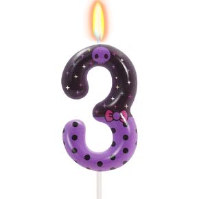 Purple Skull Birthday Candles, Pink Bow Number 6 Birthday Party Supplies, 2.76 inch Cake Topper Decorations, Birthday Decorations (Purple-Number 6)