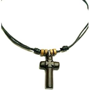 Greek Wood Cross Pendant Necklace Two Sided from Mt. Athos / 10