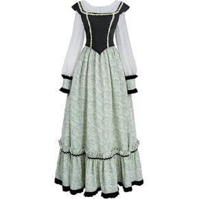 NSPSTT Green Renaissance Costume Women Victorian Dress for Women Medieval Corset 2pcs Set
