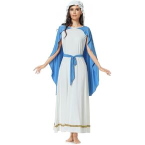 Virgin Mary Costume for Women Blue Biblical Costumes Adult Mary Magdalene Dress Robe White 4 PCS Set