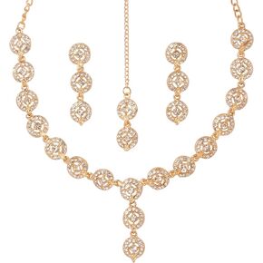 Sunsoul by Touchstone Indian Bollywood Handcrafted Traditional Rhinestone Designer Jewelry Necklace Mangtika Set in Gold Tone for Women.