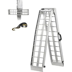 Motorcycle Ramps for Pickup Trucks, 7.5FT Aluminum Dirt Bike Ramp, Folding Powersports Loading Ramps with Load Straps for Trailers, Lawn Mower, ATV/UTV, 750LBS Capacity, 89" L x 12" W, 1PC