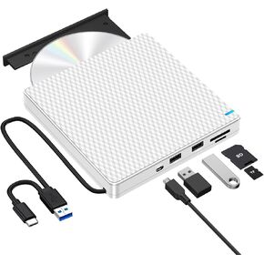 Guamar External CD Drive for Laptop, USB DVD Drive External, CD Burner Disk Drive with SD TF 2 USB Ports, Portable DVD Player for Mac PC Desktop MacBook Windows
