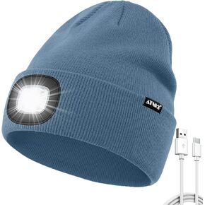 ATNKE LED Beanie with The Light, USB Type C Rechargeable 4 LED Running Headlamp Bright Caps Gifts for Men Dad and Women