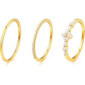 CHESKY Non Tarnish Pearl Gold Rings for Women, Dainty Stackable Pearl Rings 14K Gold Plated Stacking Cubic Zirconia Thumb Rings Set Trendy Rings Wedding Engagement Gold Rings Size 6 7 8 9 10