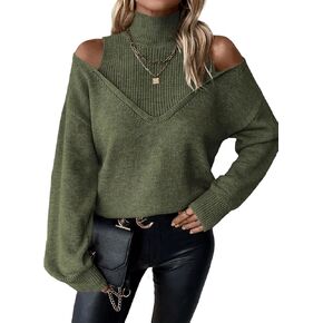 MARZXIN Womens Casual Fall Long Sleeve Turtleneck Sweater Off The Shoulder Ribbed Edge Pullover Tops