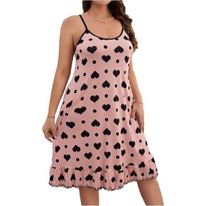 Floerns Women's Plus Size Heart Print Ruffle Hem Cami Sleepwear Spaghetti Strap Nightgown