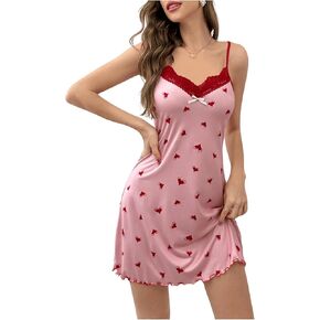 SOLY HUX Women's Nightgown Sexy Lace Lingerie Dress Full Slip Chemise Sleepwear Sleepshirt