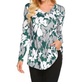 Sweetnight Womens Fall Long Sleeve Floral Print Tunic Tops Casual Loose Fitting Flowy Shirts Blouses