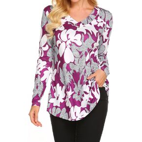 Sweetnight Womens Fall Long Sleeve Floral Print Tunic Tops Casual Loose Fitting Flowy Shirts Blouses
