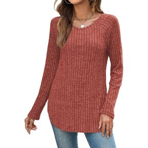 Elesomo Womens Tunic Tops Crew Neck Long Sleeve Shirts Casual Sweaters