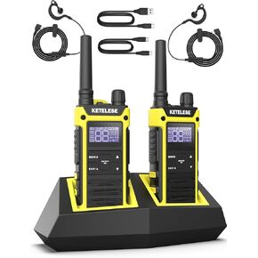 Waterproof Walkie Talkies, Heavy Duty Two Way Radio with Earpiece, Triple Proof, Three Charging Options, 300,000 sq. ft/25 Floor Range, USB, NOAA, VOX (2 Pack), Black/Yellow