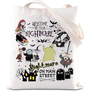 TGBJE Nightmare Skull Lover Tote Bag Zero Ghost Dog Gift Welcome To Our Nightmare Shoulder Bag Sally Fans Gift Spooky Gifts (Welcome Nightmare tote)