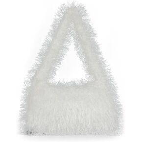 Ynport Faux Fur Shoulder Bag for Women Y2K Furry Handbag Tote Small Cute Plush Fuzzy Hobo Bag