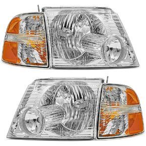 Headlight Compatible with 2002 2003 2004 2005 Ford Explorer (Does NOT Fit Sport & Sport Trac Models) Chrome Housing Amber Reflector Replacement Pair in Kuwait