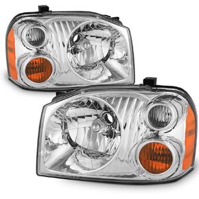 2PCS Chrome Headlight Headlights Compatible with 2001 2002 2003 2004 Nissan Frontier (Base XE) Headlight+Corner Parking Turn Signal Marker Light, Clear