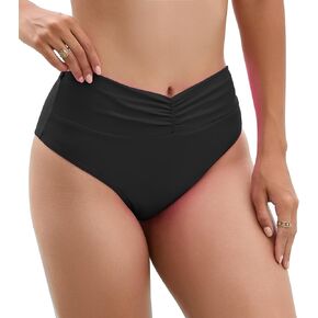 YELAIVP Women's High Waisted Bikini Bottoms Shirred V Cut Swimsuit Bathing Suit Bottom