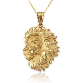 LA BLINGZ 10K Yellow Gold Satin Lion Head Leo DC Pendant Necklace