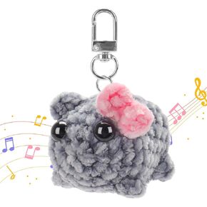 Sad Hamster Meme Plush with Sound Cute Crochet Hamster Bow Keychain for Women Girls Birthday Christmas Gag Gift