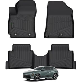 ANBINGO®- Floor Mats Custom for Hyundai Kona 2024 2025(No Electric Model) All Weather Protection TPE Waterproof Non-Slip Car Floor Liners 1st & 2nd Row Set Accessories-Black