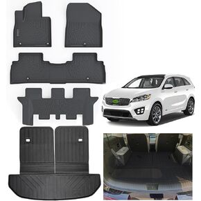 Floor Liners & Large Cargo Liners with Backrest Protection for 2016-2019 2020 Kia Sorento,TPE All Weather Protection 3 Rows Car Floor Mats with Trunk Mat
