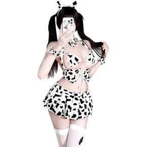 sexy cow outfit for women lingerie anime Cute Naughty Cosplay Costume cowgirl Garter Bikini Mini Milk Cow Roleplay Bodysuit bikini Top Bra Halter Tail Panty Stocking Set for Halloween Christmas