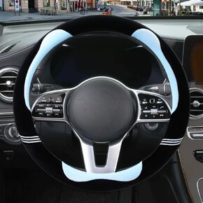 Furry Cute D Shaped Steering Wheel Cover, Soft Fluffy Short Plush Auto Accessories, Non-Slip Cold-Proof Sweat-Proof Colorfast, Universal 15 inch(Black with Red)