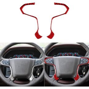 Real Premium Carbon Fiber Compatible with Chevrolet Silverado 1500 2014 2015 2016 2017 2018 Car Steering Wheels Trim Dashboard Decals Sticker Decoration Auto Interior Accessories Cover Red