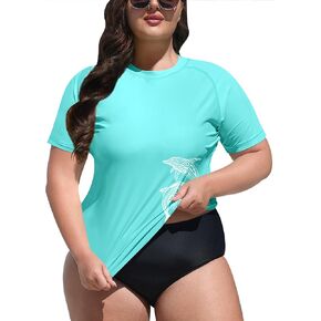 BesserBay Women's UPF 50+ Sun Protection Rashguard Shirt Short Sleeve Quick Dry Plus Size Swim Shirt Swimsuit Top