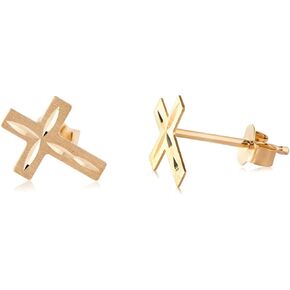 Olivia's Collection 14k White or Yellow Gold Push Back Stud Earrings (Cross) Multi Piercing to the 1st, 2nd, 3rd, Holes for a Woman, Man, Teens