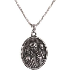 NIGHTCRUZ Jesus Shepherd Necklace, Oval Religious Medal Medallion Stainless Steel for Men Women